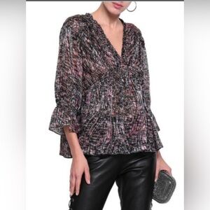 IRO Eleen Silk blend Blouse Ruffles Bell Sleeves Floral print pattern S 34 small